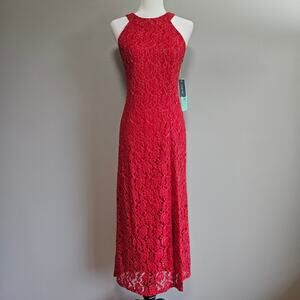 Candalite Red Lace Maxi Dress Medium Petite Sleeveless Formal NWT